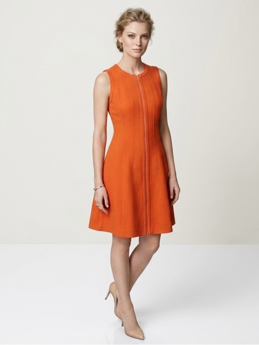 Lafayette 148 New York Celinda Crepe Dress Rust Orange Zip Up Pockets Wool 8